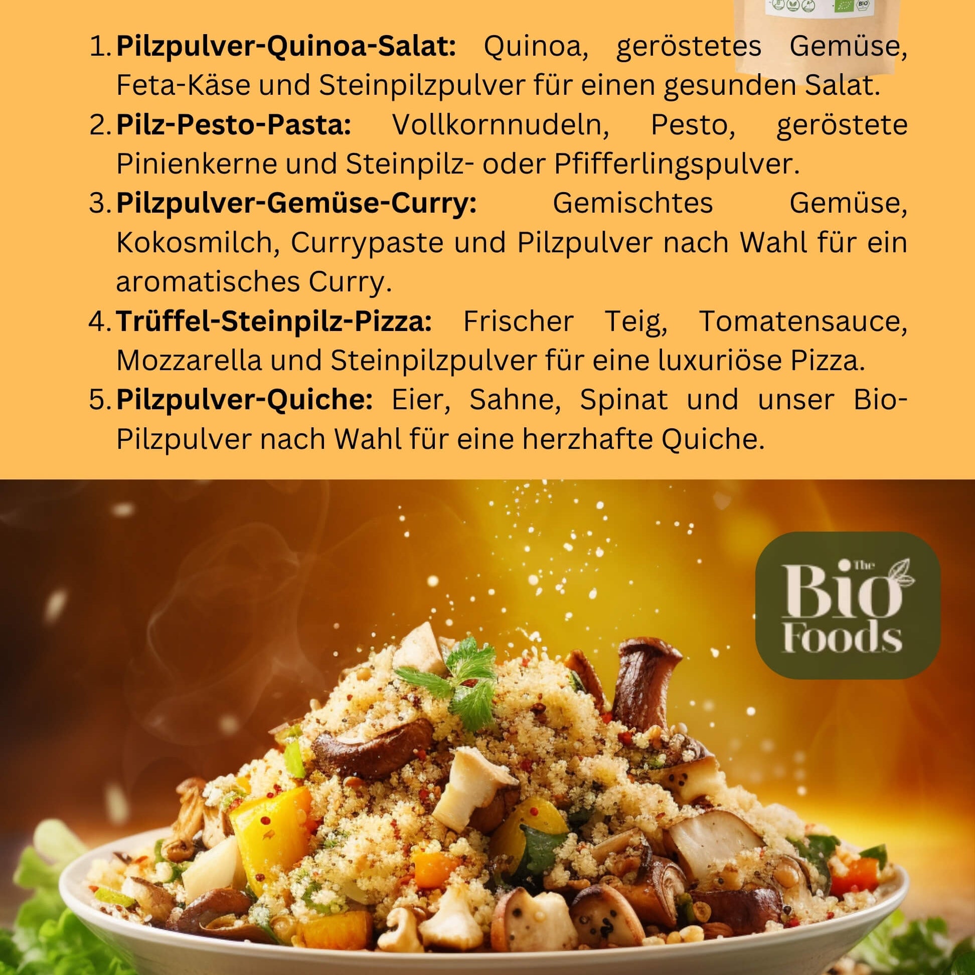 Hearty dishes from the kitchen with our organic mushroom powder varieties 💚