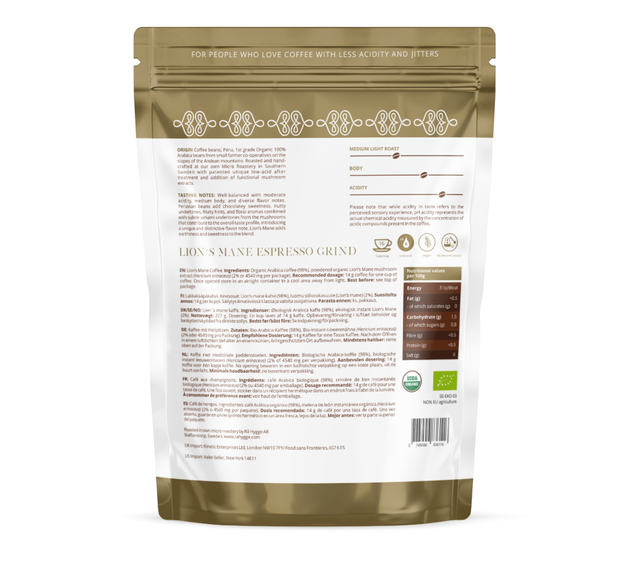 Lions Mane Espresso Mushroom Coffee | The Bio Foods | Gourmet products online | Kaffee mit Löwenmähnenpilz| Pilzkaffee